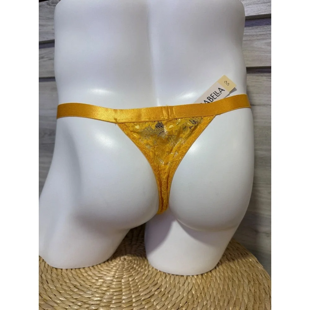 Cosabella Men's Lace Thong Brief Taaja  Mango Yellow Luxury Italian Lace Size L‎